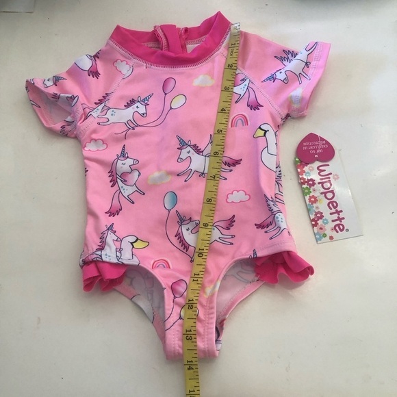 Wippette Baby Girl Unicorn Pink Zip Up Ruffles UPF 50 Swimming Rashguard Sz 0-6M - Picture 7 of 9